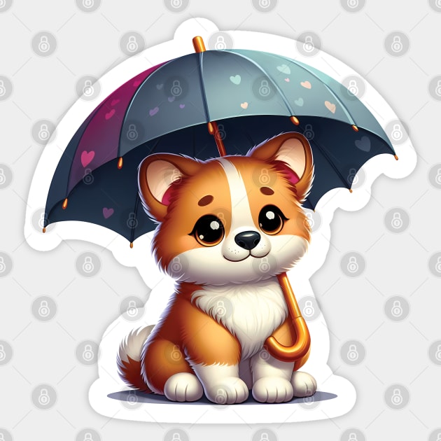 The Puppy With An Umbrella Sticker by TeaTimeTales